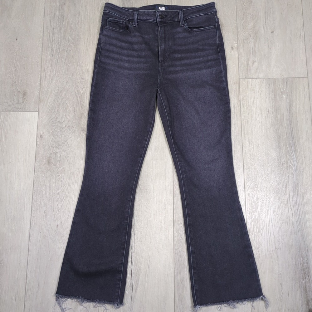 Paige Claudine Jeans Womens 31x28 Black Raw Hem Flared High Rise Denim Stonewash